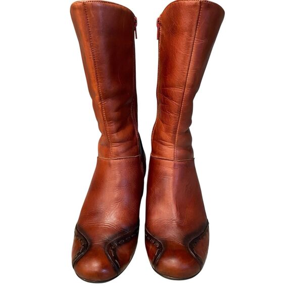 Vintage Pikolinos Cognac Leather Kitten Heel Boots Western Mid Calf Zip 38 7.5-8 - Picture 2 of 8